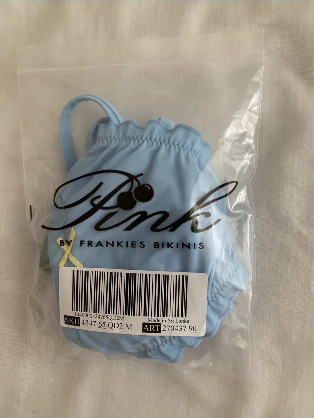 NWT PINK by Frankies Bikinis Reign Thong Bikini Bottom Blue Smooth Sailing M